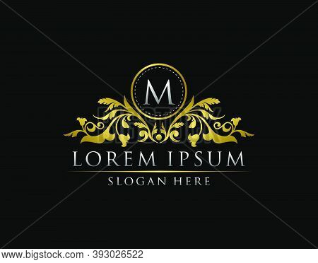 Luxury Gold M Letterlogo Template In Vector For Restaurant, Royalty, Boutique, Cafe, Hotel, Heraldic