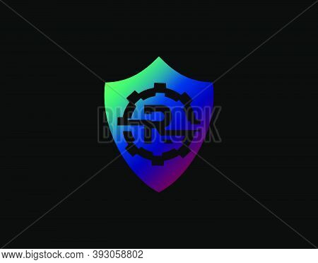 Abstract R Letter Logo With Gear Shape And Modern Shield Design. Security Icon Design Template.
