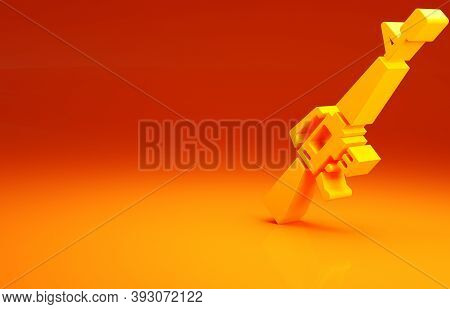Yellow M16a1 Rifle Icon Isolated On Orange Background. Us Army M16 Rifle. Minimalism Concept. 3d Ill