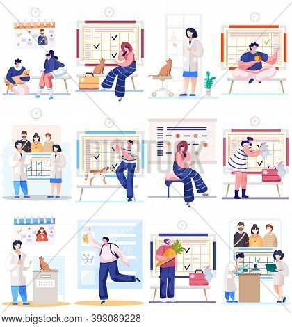 Medical Workers In A Hospital Or Laboratory. Assistant Scientist Looking Through A Microscope. The D