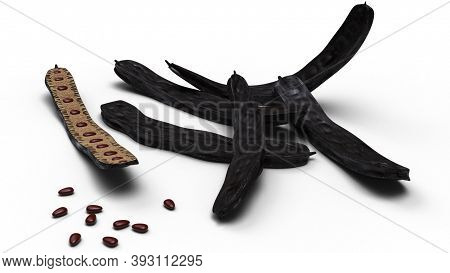 3d Illustration Of Some Carob Fruit Pods