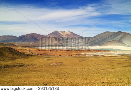 Panoramic View Of Salar De Talar, The High Plateau Salt Lakes In Los Flamencos National Reserve, Ant