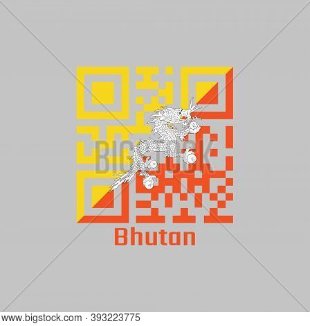 Qr Code Set The Color Of Bhutan Flag, Triangle Yellow And Orange, With A White Dragon Holding Four J