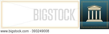 Landmarks Horizontal Banner. Classical Architecture Building With Pediment And Columns. Historical, 