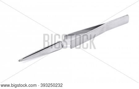 Metal pincet, tweezers isolated on white background