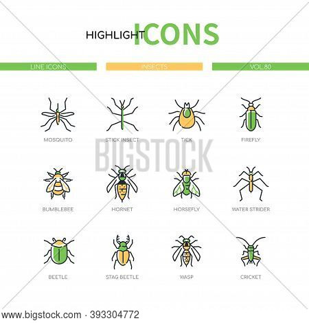 Insects Collection - Modern Line Design Style Icons Set