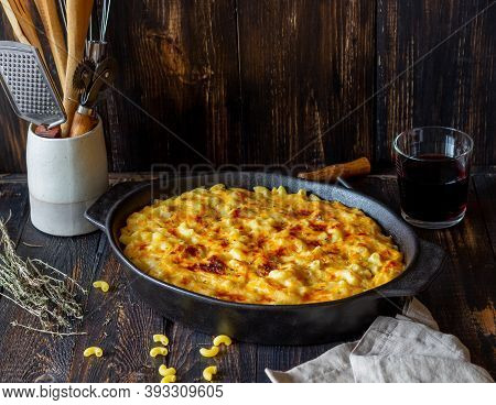 American Dish Mac And Cheese. National Cuisine. Vegetarian Food.