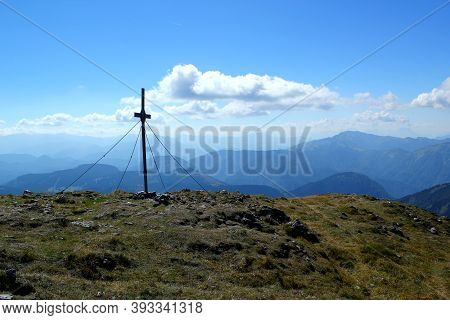 Beautiful Day On The Peak: Summit Cross On Otscher / Oetscher (1893m) In Lower Austria