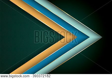 Polygonal Arrow With Gold Triangle Edge Lines Banner Vector Design. Luxury Business Background Templ