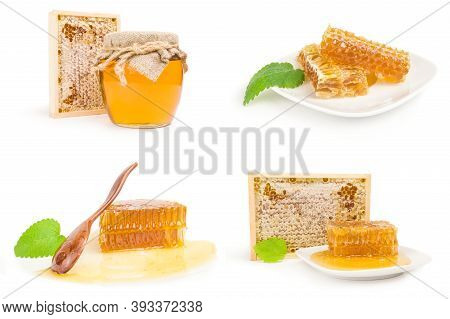 Set Of Honey Isolated On A White Background