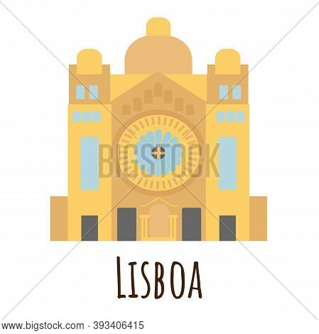 Flat Style Cathedral, Symbol Of Lisboa. Landmark Icon For Travelers. Vector Illustration Isolated On