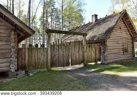 Latvia, Riga, 01,05,2016 An Old Wooden House In The Latvian Ethnographic Museum