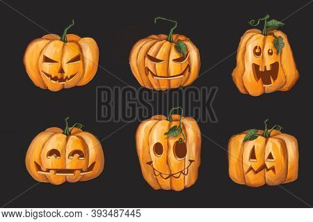 Halloween Pumpkins. Isolated On White Background. Quality Illustration