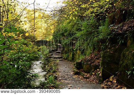 Autumn Colours, Rivers And Waterfalls Of Pittencrieff Park In Dunfermline, Scotland.