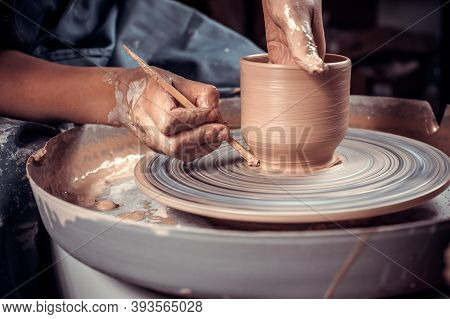 Master Class On Modeling Of Clay On A Potters Wheel In The Pottery Workshop