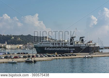 Greece, Zakynthos - 06/09/2016: Cargo-passenger Sea Ferry At The Pier Of The Port. Stock Photography