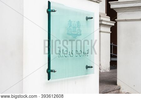 Riga, Latvia - September, 2019: Embleme Of Riga City Council (rigas Dome) Building Of The Government
