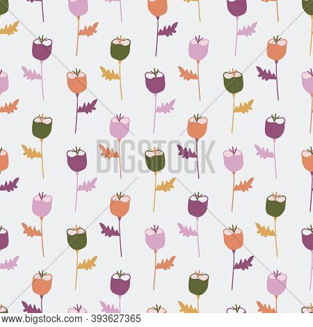 Vector Pink, Purple, And Orange Floral Seamless Repeating Pattern Background. Perfect For Fabric, Wa