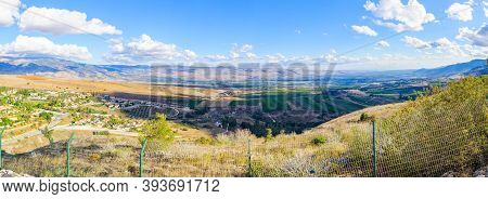 Panoramic View Of The Town Of Metula, And Nearby Landscape, Norther Israel, At The Border With Leban