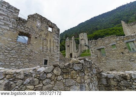 Cycleway Of Pusteria Valley, Bolzano Province, Trentino Alto Adige, Italy. Ruins Of Castle Of Chiusa