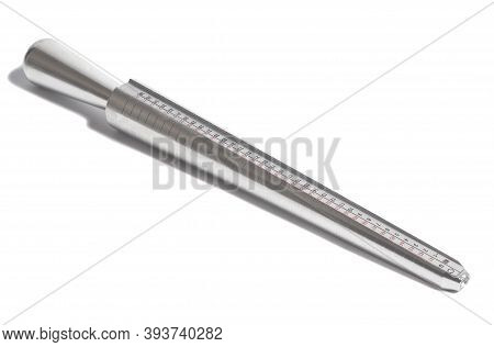 Ring Sizer Gauge Mandrel Jeweler Tool Isolated On White Background.