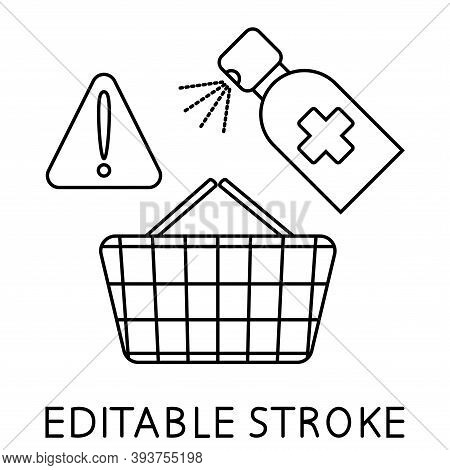 Food Basket Disinfection. Safe Shopping. Attention, Protect Yourself At The Supermarket. Sanitizing 