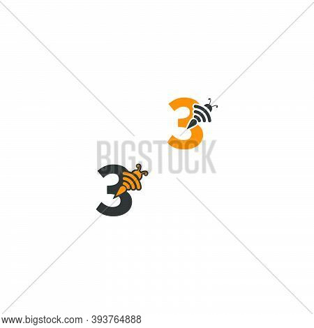 Number 3 Bee Icon  Creative Design Logo