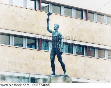 Torch Bearer Figure By Athenee College In Luxembourg, Luxembourg - November 7, 2020