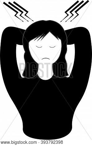 Girl With Headache. Medical Icon Logo Vector Illustration Flat Design.