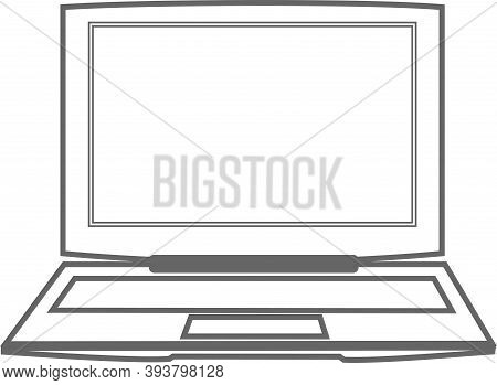 Simple Laptop Front View, Silhouette, Notebook Outline. Flat Design Style. Vector Illustration.