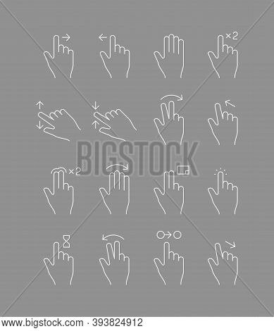 Touch Screen Gestures. Hands Signs Touch Mobile Devices Multi Drop Scrolling Vector Line Icon. Illus