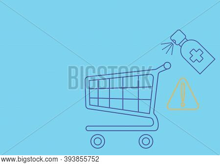 Food Basket Disinfection. Shopping Trolley Handles Disinfection. Attention, Protect Yourself At The 