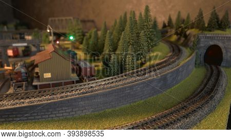 Replica Model Of Railway. Tunnel And Railroad.
