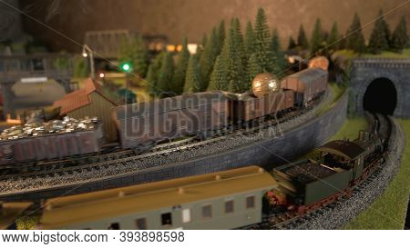 Cargo Train Replica Model. Toy Railway Station.