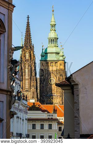 Prague, Czech Republic - September 19, 2020. Hradcanske Namesti Square Without People During Travel 