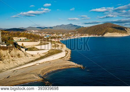Beautiful Aerial Panorama Of Arkhipo-osipovka Beach And Promenade In Gelendzhik Region, Black Sea Co