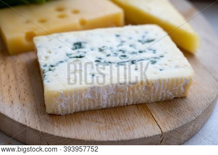 Cheese Collection, French Fol Epi  Cheese With Many Little Holes, Etorki, Tomme Noire Des Pyrenees A