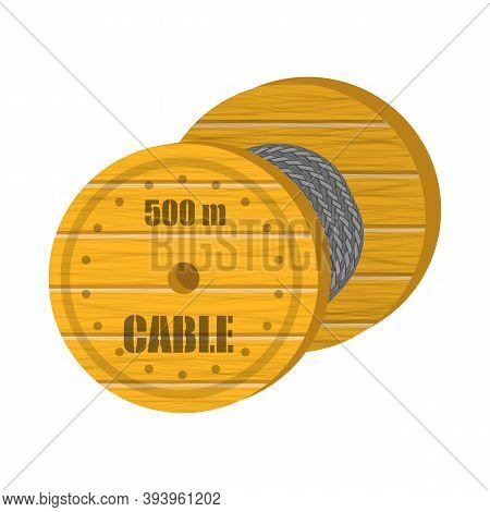 Coaxial Digital Cable With Wooden Coil Isolated On White Background.