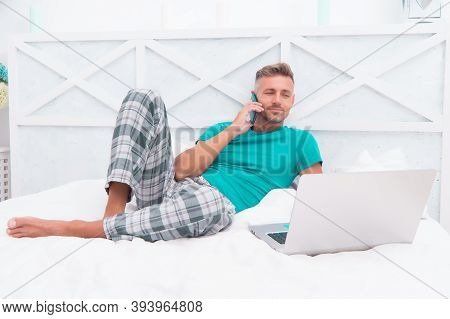 Call Ordering Food. Man Surfing Internet Work Online. Digital Marketing. Remote Access. Mature Man P