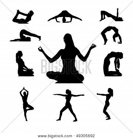 Silhouettes of Yoga positions