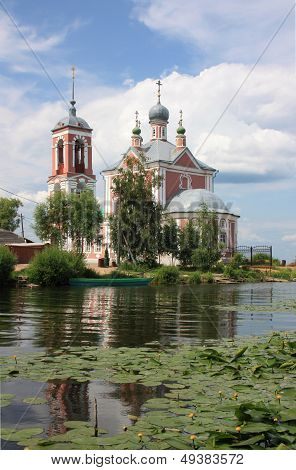 Forty Martyrs Church in the mouth of the river Trubezh. Russia, Yaroslavl region, Pereslavl
