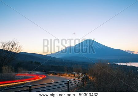 Fuji fujisan at dusk from yamanaka lake at Yamanashi Japan