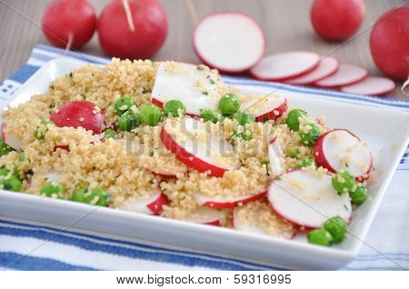 Couscous Salad with peas and red radish