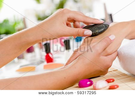 Close up of process of hand massage at beauty salon