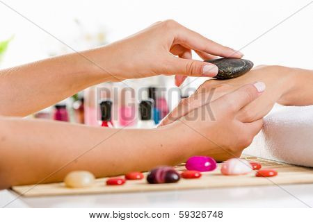 Close up of process of hand massage at beauty salon
