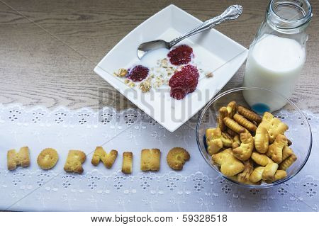 Milk,biscuits,conflakes For Breakfast