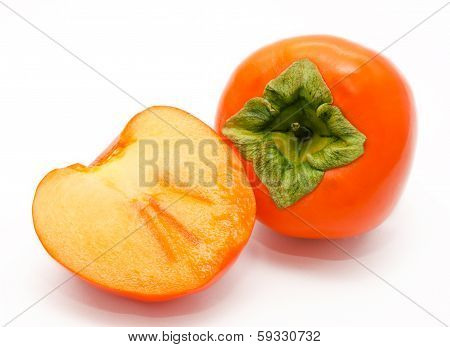 Orange Ripe Persimmon Isolated On White