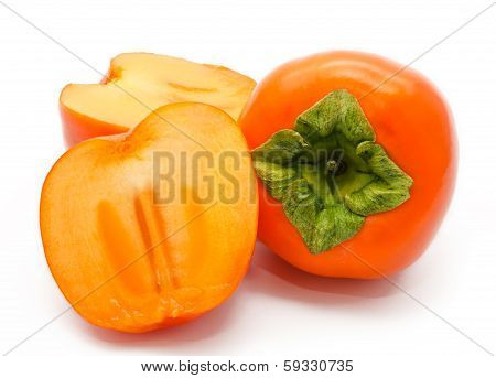 Orange Ripe Persimmon Isolated On White