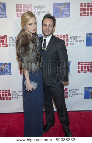 NEW YORK-FEB 1: Actress Caitlin Mehner and writer Danny Strong attend the 66th Annual Writers Guild Awards Ceremony at the Edison Ballroom on February 1, 2014 in New York City.