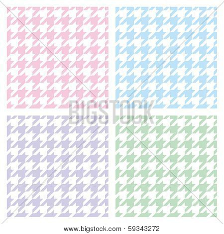 Pastel houndstooth vector seamless pink, blue, green, violet and white pattern set